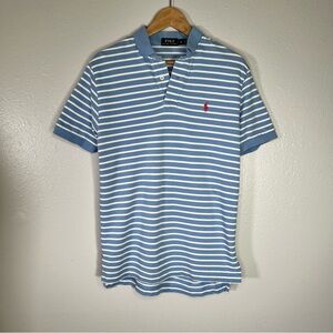 Polo Ralph Lauren Blue & White Striped Cotton polo Shirt M old money preppy golf